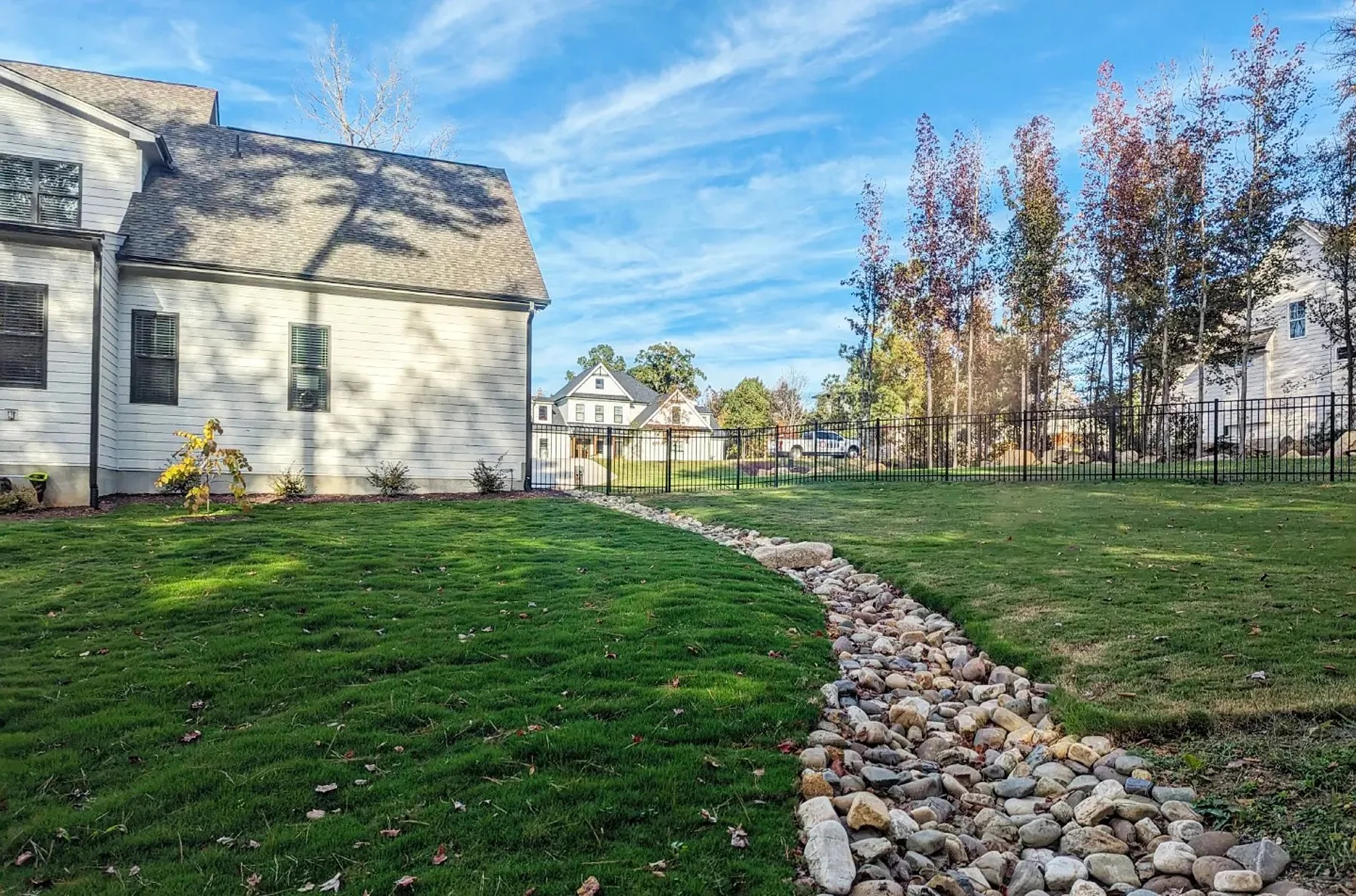 Natural stone creek bed channeling runoff