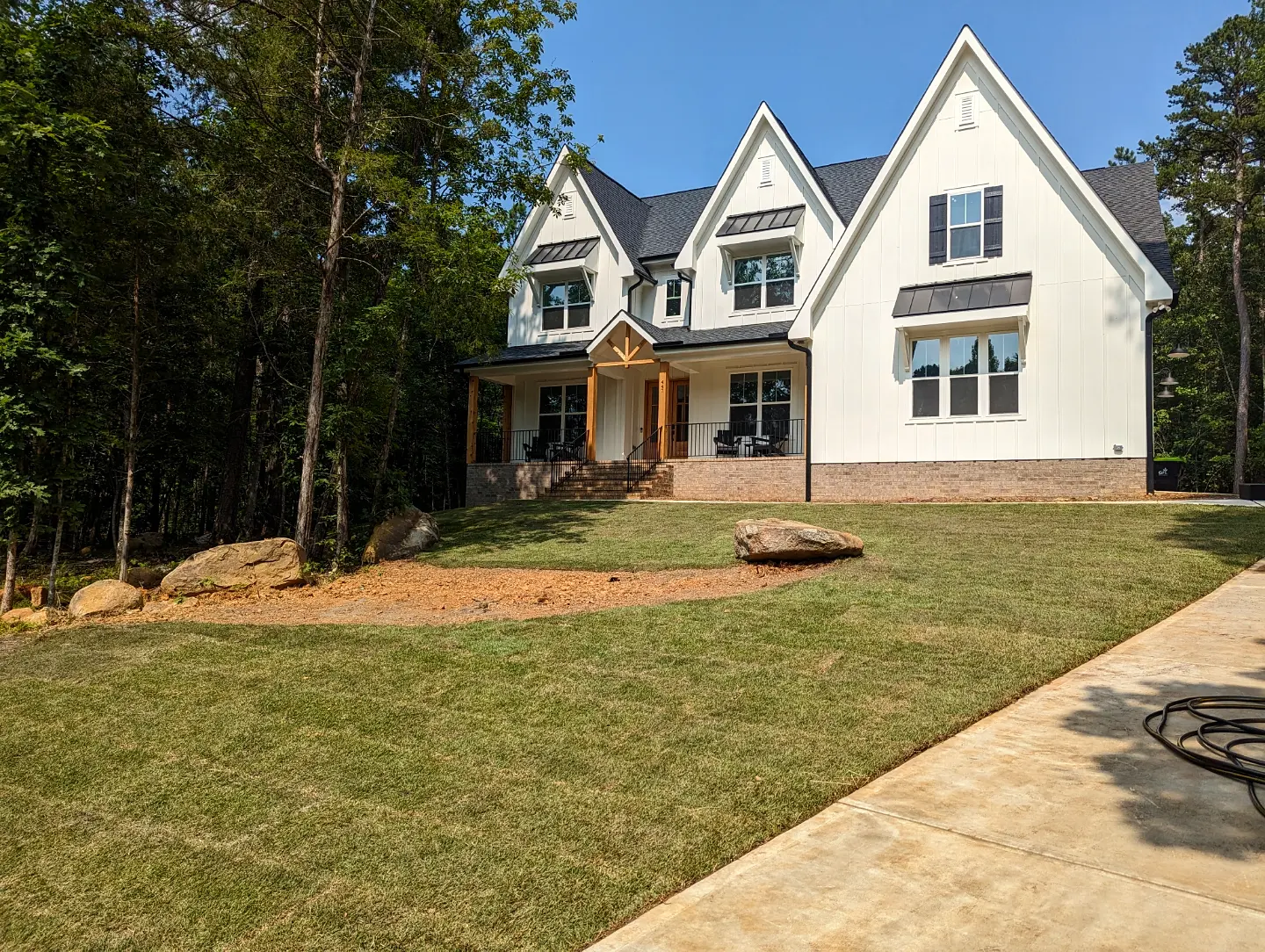 Stone steps integrated into landscaped hillside